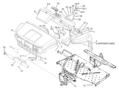 Hood And Fender Assembly Diagram and Parts List for 12004 230000001 - 230999999 Toro Lawn Tractor