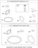 Carburetor Overhaul Kit Diagram and Parts List for 20065 270000001-270999999 - 2007 Toro Lawn Mower