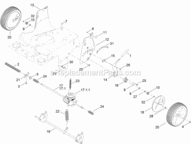 Transmission_Rear_Wheel_And_Height-Of-Cut_Asseembly Diagram and Parts List for 20200 314200001 - 314999999 Toro Lawn Mower