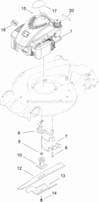 Engine_And_Blade_Assembly Diagram and Parts List for 20381 314000001 - 314999999 Toro Lawn Mower