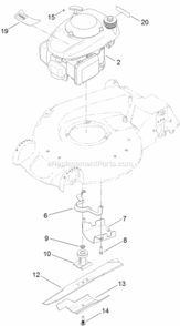 Engine_And_Blade_Assembly Diagram and Parts List for 20382 314000001 - 314999999 Toro Lawn Mower