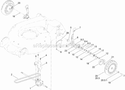 Rear_Wheel_And_Height-Of-Cut_Assembly Diagram and Parts List for 20383 314000001 - 314999999 Toro Lawn Mower