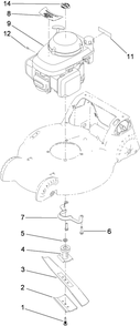 Engine And Blade Assembly Diagram and Parts List for 22156TE (310000001-310001000)(2010) Toro Lawn Mower