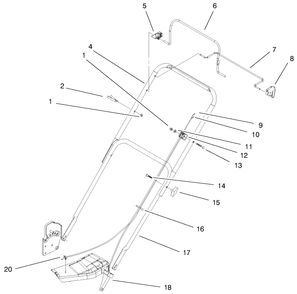 Handle & Controls Assembly Diagram and Parts List for 20060 9900001 - 9999999 Toro Lawn Mower