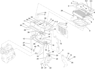 Cooling System Assembly Diagram and Parts List for 74268 (313000001-313999999)(2013) Toro Lawn Mower