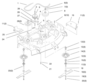 Spindle And Blade Assembly Diagram and Parts List for 78358 8900001 - 8999999 Toro Lawn Mower