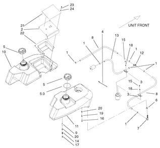 Tank And Fuel Line Assembly Diagram and Parts List for 74228 (210000001-210999999)(2001) Toro Lawn Mower