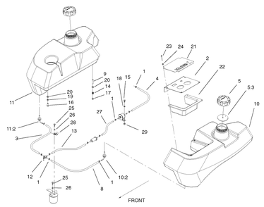 Tank And Fuel Line Assembly Diagram and Parts List for 74213 (220000001-220999999)(2002) Toro Lawn Mower