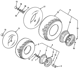Wheel & Tire Assembly Diagram and Parts List for 32-12B5A2 1000001 - 1999999 Toro Lawn Tractor