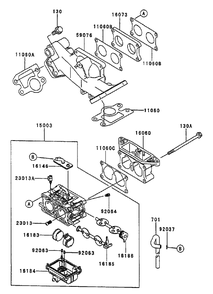 Carburetor Assembly Diagram and Parts List for 74213 (230006001-230999999)(2003) Toro Lawn Mower