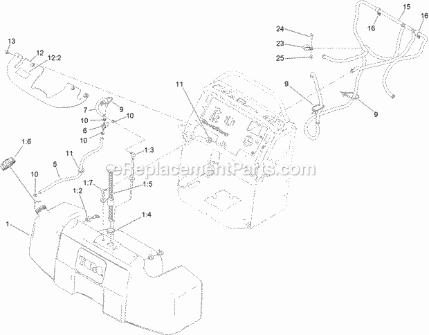 Fuel Tank Assembly Diagram and Parts List for 74576 315000001-315999999 Toro Lawn Mower
