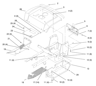Fender And Footrest Diagram and Parts List for 72045 8900001 - 8900399 Toro Lawn Tractor