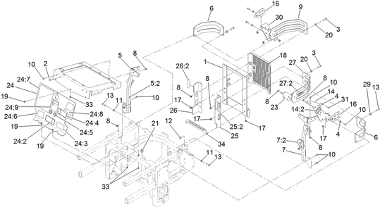 Engine Housing Assembly Diagram and Parts List for 72264TE 406427909-406429999 Toro Lawn Mower