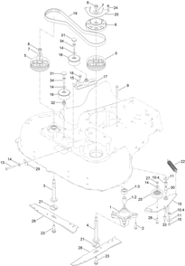 Blade And Spindle Assembly Diagram and Parts List for 22215 400000000-405319999 Toro Lawn Mower