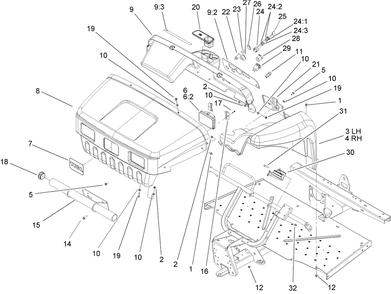 Hood And Fender Assembly Diagram and Parts List for 12004 240000001 - 240999999 Toro Lawn Tractor