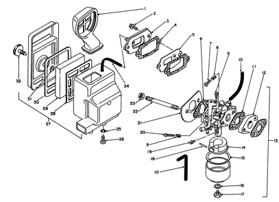 Air Cleaner & Carburetor Assembly Diagram and Parts List for 62005 5000001 - 5999999 Toro Generator