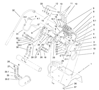 Hydraulic Valves Assembly Diagram and Parts List for 22305 991008 - 999999 Toro Lawn Tractor Accessories