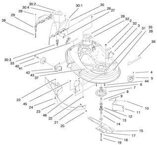 38" Deck Components Diagram and Parts List for 71198 9900001 - 9999999 Toro Lawn Tractor