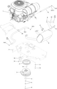 Engine, Clutch And Muffler Assembly Diagram and Parts List for 74930 316000001 - 316999999 Toro Lawn Tractor