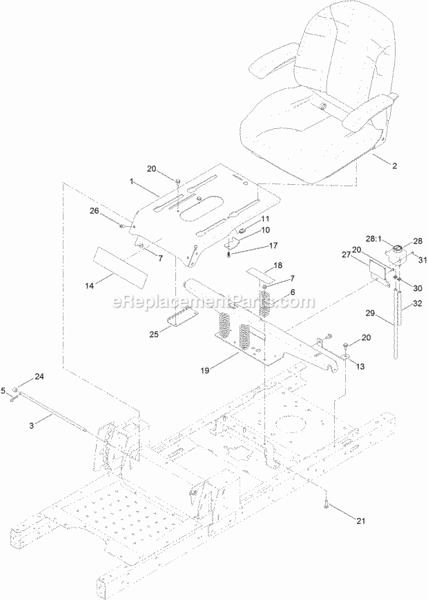 Seat Assembly Diagram and Parts List for 74797 315000001-315999999 Toro Lawn Mower