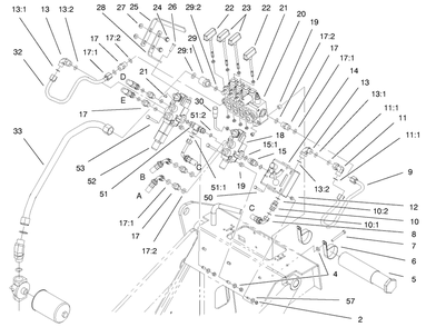 Hydraulic Assembly Diagram and Parts List for 22304 890001 - 899999 Toro Lawn Tractor Accessories
