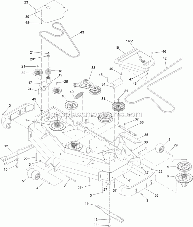 Deck Assembly Diagram and Parts List for 74942TE 314000001-314999999 Toro Lawn Mower