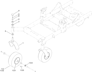 Front Caster Wheel Assembly Diagram and Parts List for 76602 415037654 - 999999999 Toro Lawn Tractor