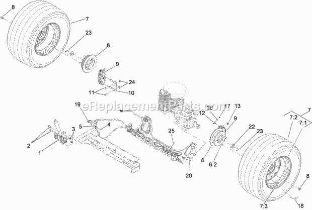 Rear Wheel And Park Brake Assembly Diagram and Parts List for 74921 290000001-290999999 Toro Lawn Mower