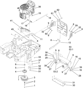 Engine, Clutch And Muffler Assembly Diagram and Parts List for 74416 (270000001-270002000)(2007) Toro Lawn Mower
