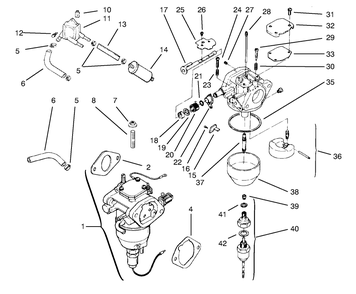 Fuel System Diagram and Parts List for 72104 8900001 - 8900599 Toro Lawn Tractor