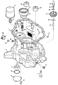 12hp Engine Oil Base And Pump Assembly Diagram and Parts List for 32-120EA1 1000001 - 1999999 Toro Lawn Tractor