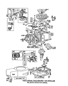 Engine Briggs & Stratton Model 92508-1000-01 For 19" Hand Propelled Model 16067 Diagram and Parts List for 16155 9000001 - 9999999 Toro Lawn Mower