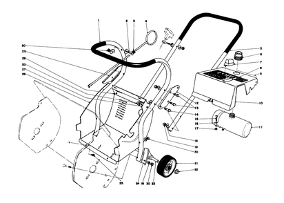 Upper Main Frame Diagram and Parts List for 31412 4000001 - 4999999 Toro Snow Blower