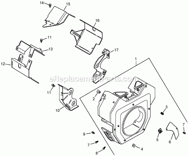 Blower Housing And Baffle Assembly Kohler Ch2 Diagram and Parts List for 74239 250000001-250999999 Toro Lawn Mower