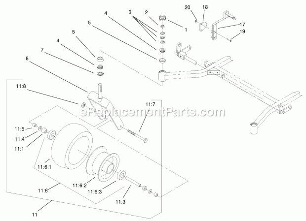 Caster And Wheel Assembly Diagram and Parts List for 74219 200000001-200999999 Toro Lawn Mower