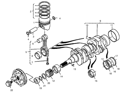 Piston And Crankshaft Assembly Diagram and Parts List for 22302 990001 - 999999 Toro Lawn Tractor Accessories