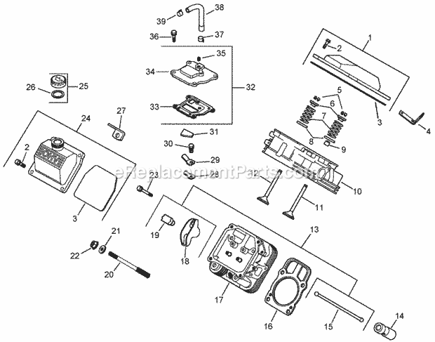 Head, Valve And Breather Assembly Kohler Ch75 Diagram and Parts List for 74262TE 260000001-260999999 Toro Lawn Mower