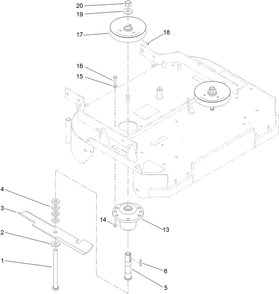 Spindle And Blade Assembly Diagram and Parts List for 30672 405670000-410299999 Toro Lawn Mower