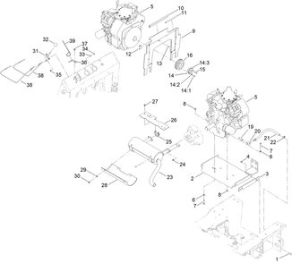 Engine, Exhaust And Control Lever Assembly Diagram and Parts List for 22321 407960000 - 409799999 Toro Lawn Tractor Accessories