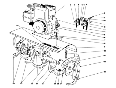 Tine And Engine Assembly (Model 58220) Diagram and Parts List for 58220 4000001 - 4999999 Toro Tiller