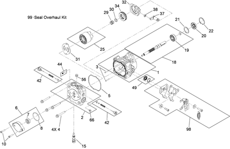 Hydraulic Pump Assembly Diagram and Parts List for 74558 (290003001-290999999)(2009) Toro Lawn Mower