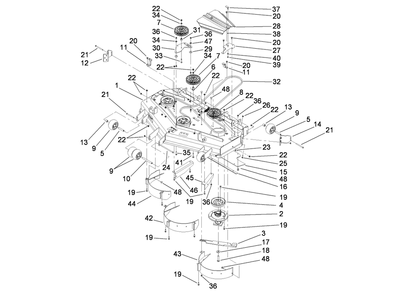 Deck Assembly Diagram and Parts List for 74279TE (280000001-280999999)(2008) Toro Lawn Tractor
