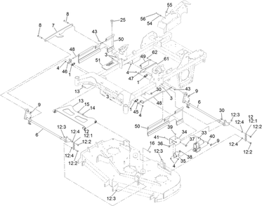 Deck Lift Assembly Diagram and Parts List for 74056TE 409854760-409854775 Toro Lawn Tractor