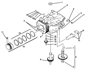 Crankcase Diagram and Parts List for 72064 6900001 - 6999999 Toro Lawn Tractor