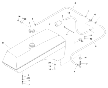 Fuel Tank Diagram and Parts List for 74201 890001 - 899999 Toro Lawn Tractor