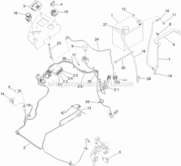 Electrical Assembly Diagram and Parts List for 74979 313000001-313999999 Toro Lawn Mower
