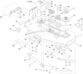 Part Location Diagram of 120-6414 Toro DECK Assembly