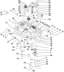 Deck Assembly Diagram and Parts List for 74279TE (290000001-290999999)(2009) Toro Lawn Tractor