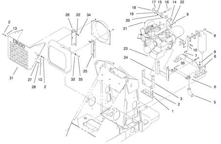 Engine Mounting Assembly Diagram and Parts List for 22302 990001 - 999999 Toro Lawn Tractor Accessories