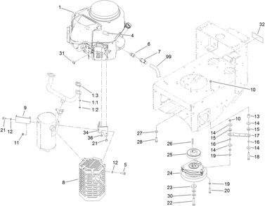Engine And Clutch Assembly Diagram and Parts List for 30488 (313000001-313999999)(2013) Toro Lawn Mower
